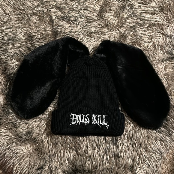 Dollskill Exclusive Black Bunny Ear beanie NWT - Picture 3 of 6